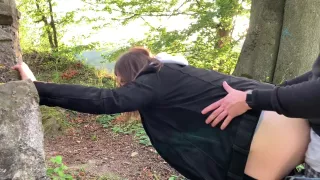 risky public blowjob and doggy on the skywalk - almost got caught!