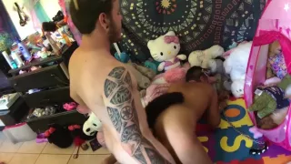 Sleepy Kitten Gets Pounded Wearing Buttplug