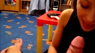 Brunette Cleans a Mans Pipe