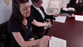 Amateur Mormon couple giving handjob at public meeting in underwear