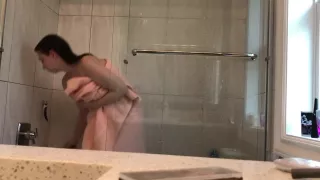 little sister spied on glass shower - super young titties