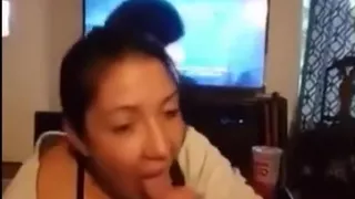 Milf being a good girl sucking his cum