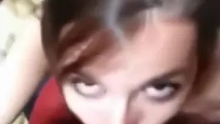 Submissive brunette sucking a big dick to facial