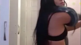 Cute teenage girl trying to show off her body in tight dress - teen strip