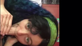 Blue Haired School Girl Blow Job & 69