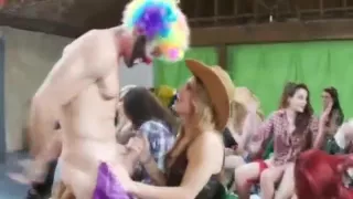 Horny Women Sucking Cock Together In A Barn