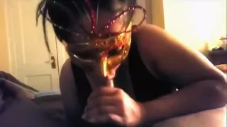Anonymous masked brunette sucks partners cock giving deepthroat blowjob POV
