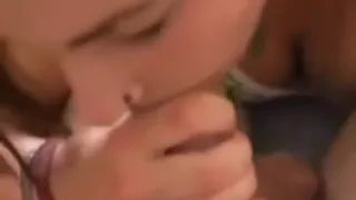 Cleavage and a Cock, Brunette sucks cock and licks partners balls POV