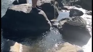 Nude Beach Risky Public Sex on a Rock Island in River