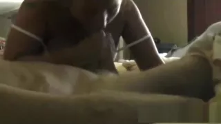 Hot wife gives blowjob and handjob
