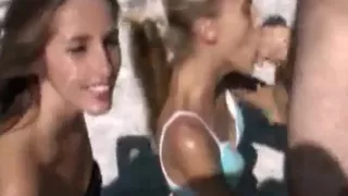 Double blowjob and facial on the beach
