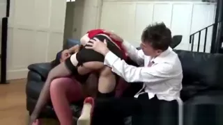 Mature babe in stockings gets spanked