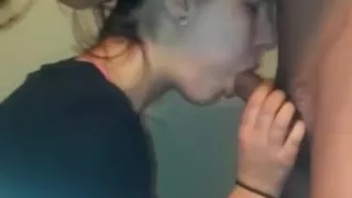 bitchy girlfriend  gives head, deepthroats and fucks in bathroom