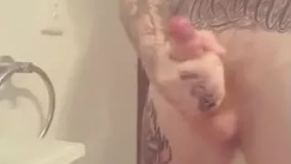 Tattooed Married Aussie jerks on cam in shower