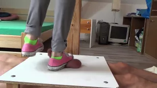 No mercy sneakers cockcrushing. Jump stomp trample full weight on cock ball