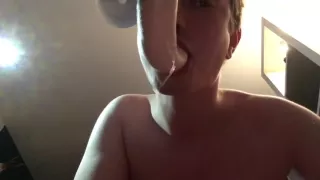 Gay slut fucks and sucks dildo