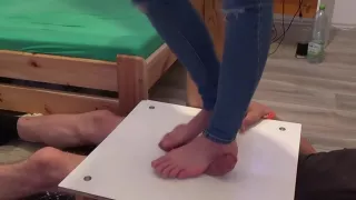 Hihg heel & barefoot footjob and brutal stomping on cock