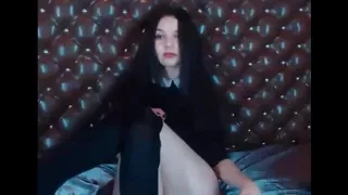 Horny petite brunette in lingerie spread legs