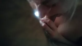 Girlfiend sucks my cock and I cum on her tongue