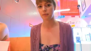 Hot amateur teen Alana finger her juicy pussy in a diner