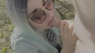 Quickly satisfied the guy in nature! Swallowed all the sperm!