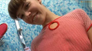 skinny brunette teen showering