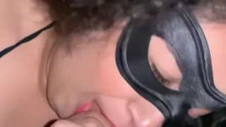 Latina teen wearing mask plays with herself and gets fucked