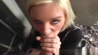 Sneaky blonde sucking dick in public and is almost caught