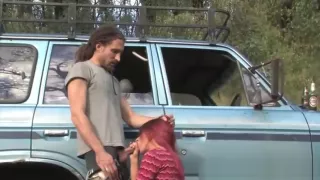 Nasty real redhead babe sucks on dick