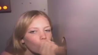 Blonde skank sucking on gloryhole cock as the camera rolls