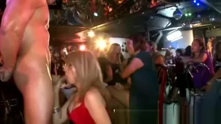 Hungry party girl sucking strippers cock