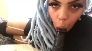 Kitten Gagging on a 9 Inch Black Dildo