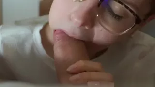 close up blowjob from a young beauty