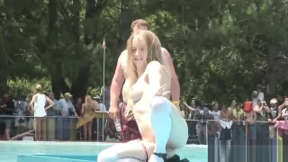 Amateur blonde is on the stage teasing the crowd