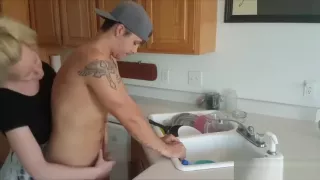 German Girl gives Blowjob in the Kitchen
