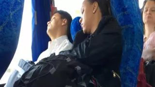 Candid Ebony Foot in bus flip flops