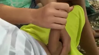 Amateur public handjob in park