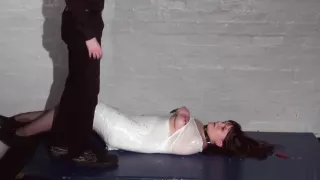 Amateur slave Louise plastic wrapped bondage and candlewax