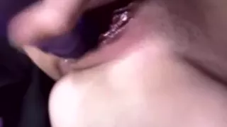 Bald cunt meets a purple vibrator and a tiny butt plug