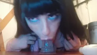 Sissy crossdress slut deepthroat the big dildo
