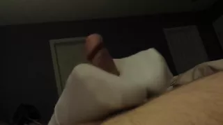 Wife sockjob / footjob / solejob in socks in thin white cuff ankle socks