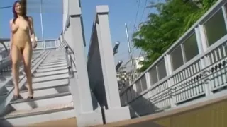 Subtitled busty Japanese public nudist goes for a walk