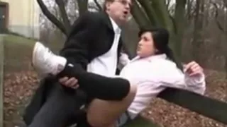 Old man fucks dirty teen girl in the public park.F70