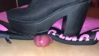 Cock trample under mat + cum shot