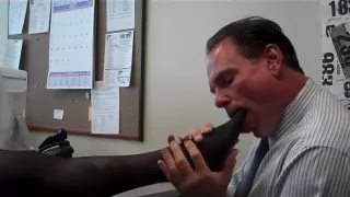 Secretary does amazing footjob with pantyhose and perfect cumshot ending