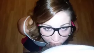 18yr old Mandy deepthroating cock for the first time