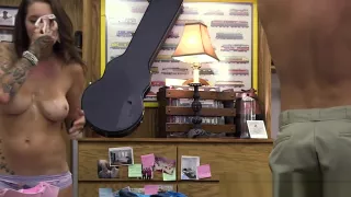 Tattooed pawnshop babe fucks for quick money