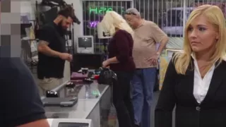 Pawnshop milf cocksucks out the back for cash