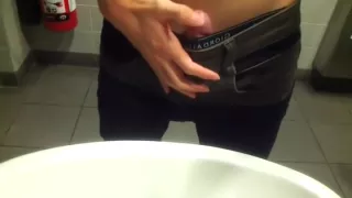 Young Guy Jerks Off In Public Restroom