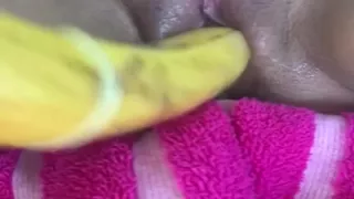 Sexy Teen Fucks Her Tight Pussy with a Banana and Squirts